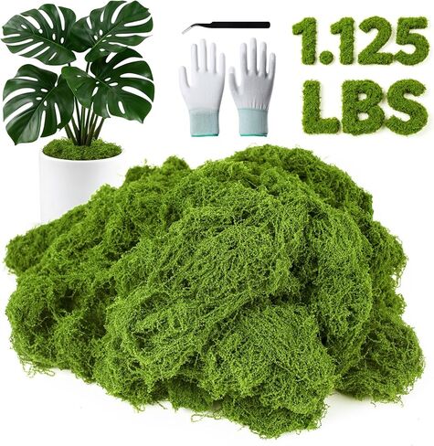 MGLIFEUL 12OZ Artificial Fake Moss for Crafts Plants Indoor with Non-Stick Gloves and Tweezers，Preserved Green Plant Faux Craft Moss Musgo for Fairy Garden Indoor Outdoor Home Decorating Model Making in Kuwait