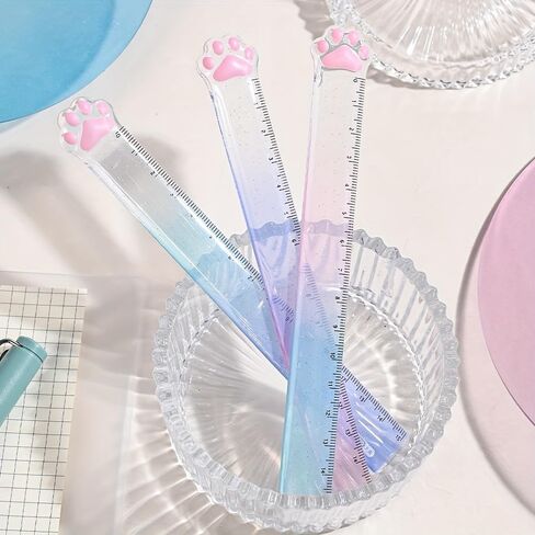 1PC Cat Claw Ruler Gradient Color Paw Tip, Transparent Cute Design with Glitter, for School Study Office Crafts and Drawing, Random Color in Kuwait