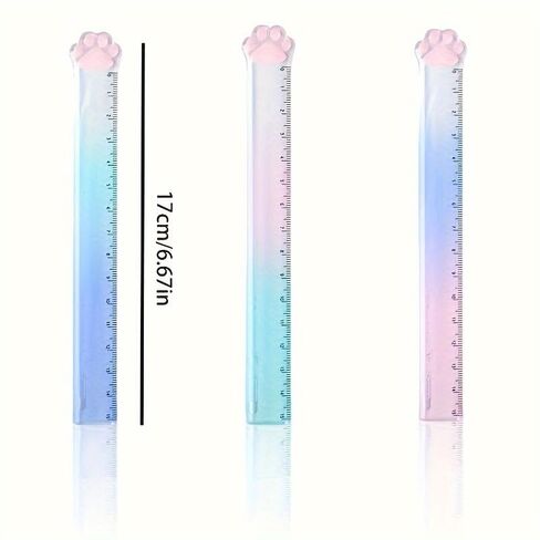 1PC Cat Claw Ruler Gradient Color Paw Tip, Transparent Cute Design with Glitter, for School Study Office Crafts and Drawing, Random Color in Kuwait