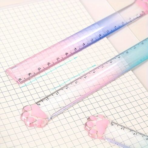 1PC Cat Claw Ruler Gradient Color Paw Tip, Transparent Cute Design with Glitter, for School Study Office Crafts and Drawing, Random Color in Kuwait