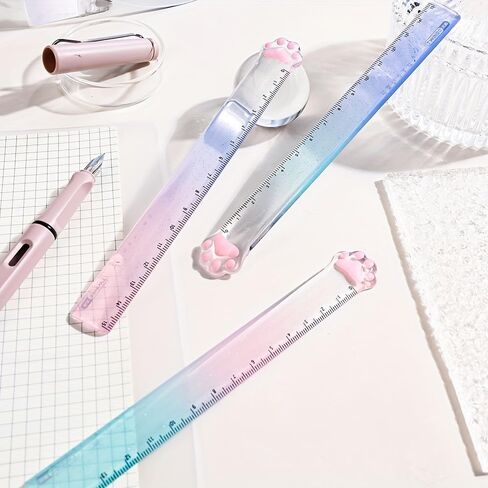 1PC Cat Claw Ruler Gradient Color Paw Tip, Transparent Cute Design with Glitter, for School Study Office Crafts and Drawing, Random Color in Kuwait