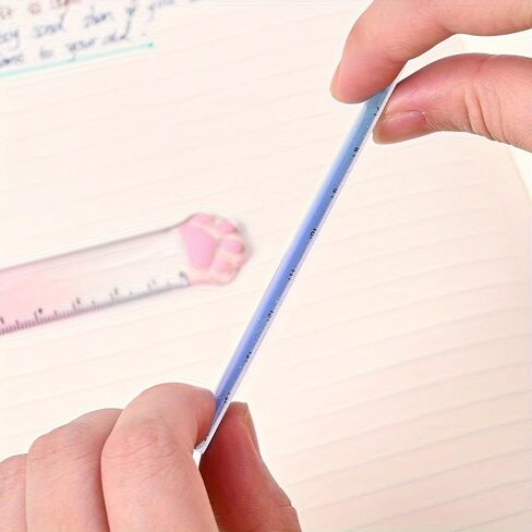 1PC Cat Claw Ruler Gradient Color Paw Tip, Transparent Cute Design with Glitter, for School Study Office Crafts and Drawing, Random Color in Kuwait