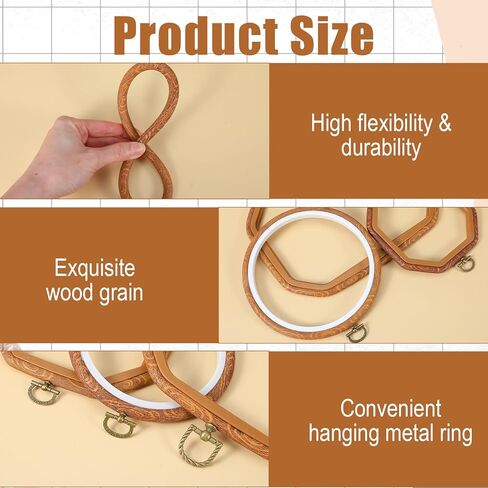 9 Pack Embroidery Hoop Frame Large 4 Shape Decorative Imitated Wood Display Frame Circle Cross Stitch frames Hoop Ring for DIY Art Craft Sewing Ornaments, Circle Oval Octagonal Shape and Hanging Decor in Kuwait