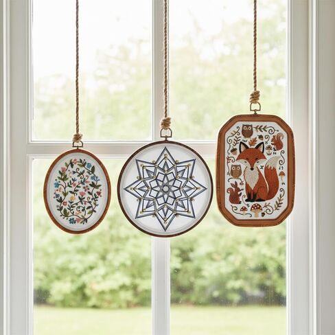 9 Pack Embroidery Hoop Frame Large 4 Shape Decorative Imitated Wood Display Frame Circle Cross Stitch frames Hoop Ring for DIY Art Craft Sewing Ornaments, Circle Oval Octagonal Shape and Hanging Decor in Kuwait