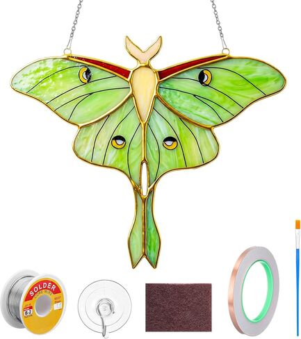 مجموعة LemonRoad 1 مجموعة Green Luna Moth من الزجاج الملون مسبقًا للبالغين المبتدئين مصنوعة من الزجاج الملون بسهولة مع سلك لحام، فرشاة تدفق لعيد الميلاد وحفلة عيد الميلاد in Kuwait