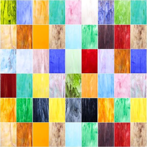 36 Sheets Transparent Stained Glass Sheets, 4 x 6 Inch Mosaic Glass Tiles Bulk for Crafts, Assorted Colors Cathedral Art Glasses Sheets for Stained Glass Making Projects in Kuwait
