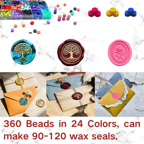 xxxHOLIC Wax Seal Kit – 360 Beads in 24 Colors, Smokeless & Crack-Resistant Seal Wax Starter Set with Melting Spoon & Tea Lights for Wedding Invitations & Envelope Sealing in Saudi Arabia