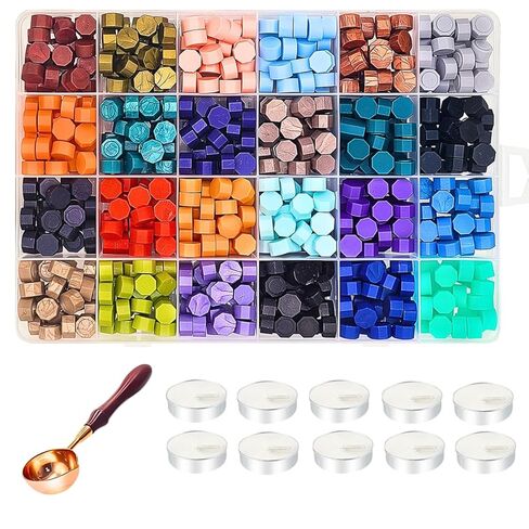 xxxHOLIC Wax Seal Kit – 360 Beads in 24 Colors, Smokeless & Crack-Resistant Seal Wax Starter Set with Melting Spoon & Tea Lights for Wedding Invitations & Envelope Sealing in Saudi Arabia