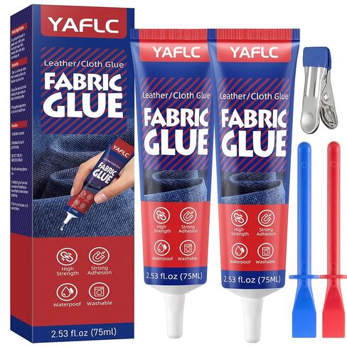 غراء نسيج YAFLC دائم، غراء قماش للرقعة، لاصق أقمشة شفاف للملابس قابل للغسل بشكل دائم لجميع أنواع القطن والدنيم والفانيلا والبوليستر 75 مل in Kuwait