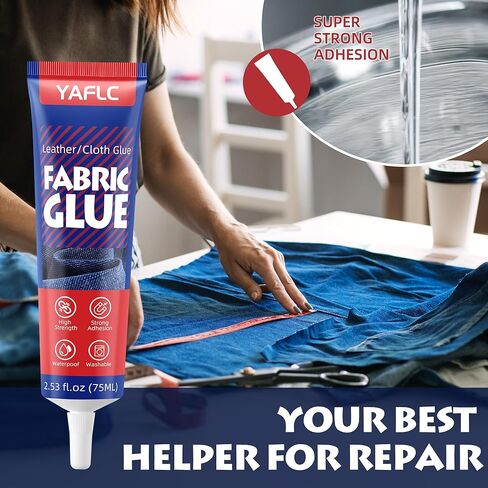 YAFLC Fabric Glue Permanent, Fabric Glue for Patch, Clear Fabrics Adhesive for Clothing Permanent Washable for All Cotton, Denim, Flannel, Polyester 75 ml in Saudi Arabia