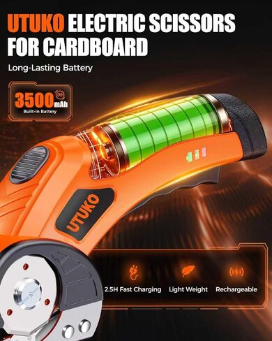 Electric Cardboard Cutter – Upgraded High-Power 800RPM Brushless Motor, 3500mAh Cordless Rechargeable Electric Scissors, Heavy Duty Box Cutter for Cardboard, Carton Mat Cutter Blades orange in Kuwait