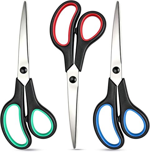 Scissors 8.5 Inch scissors all purpose for Office, Home, Sewing,and Crafts,Soft Comfort-Grip Right/Left Hand 3-Pack, Multicolor in Kuwait