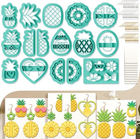 16Pcs Pineapple Polymer Clay Cutters Set Fruit Flower Clay Earrings Cutters for Adults Polymer Jewelry Cutter with Earrings Accessories DIY Craft Supplies in Kuwait