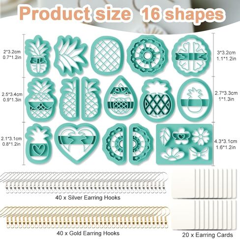 16Pcs Pineapple Polymer Clay Cutters Set Fruit Flower Clay Earrings Cutters for Adults Polymer Jewelry Cutter with Earrings Accessories DIY Craft Supplies in Kuwait