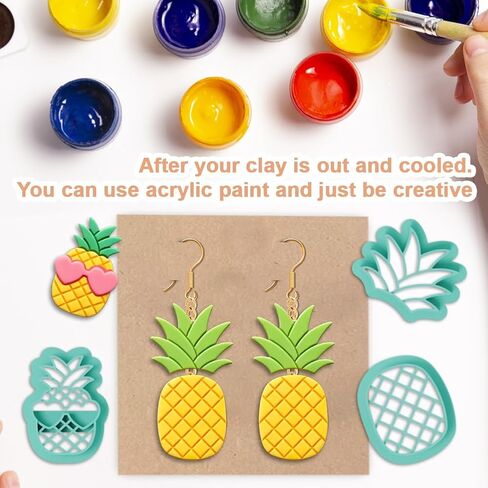 16Pcs Pineapple Polymer Clay Cutters Set Fruit Flower Clay Earrings Cutters for Adults Polymer Jewelry Cutter with Earrings Accessories DIY Craft Supplies in Kuwait