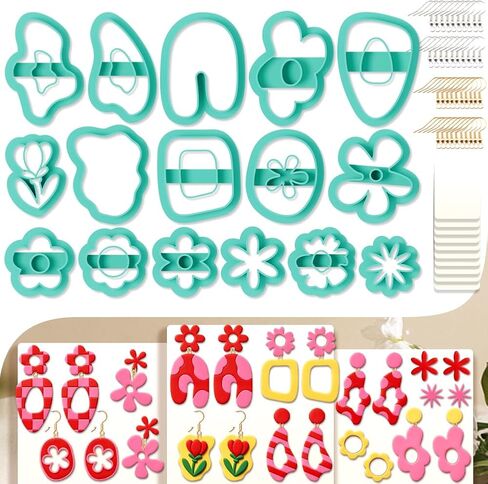 16Pcs Nested Floral Polymer Clay Cutters Set Geometric Clay Earrings Cutters for Adults Polymer Jewelry Cutter with Earrings Accessories DIY Craft Supplies in Kuwait