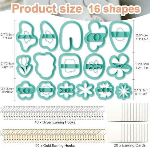 16Pcs Nested Floral Polymer Clay Cutters Set Geometric Clay Earrings Cutters for Adults Polymer Jewelry Cutter with Earrings Accessories DIY Craft Supplies in Kuwait