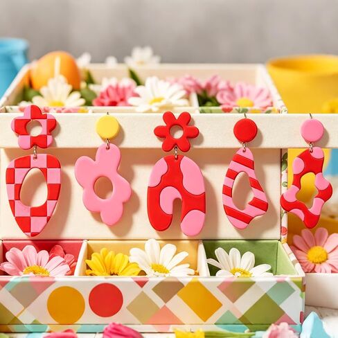 16Pcs Nested Floral Polymer Clay Cutters Set Geometric Clay Earrings Cutters for Adults Polymer Jewelry Cutter with Earrings Accessories DIY Craft Supplies in Kuwait