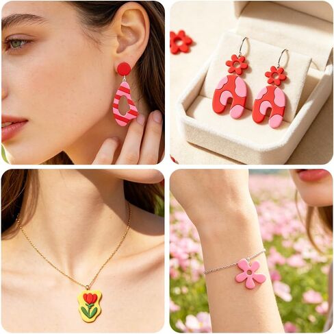 16Pcs Nested Floral Polymer Clay Cutters Set Geometric Clay Earrings Cutters for Adults Polymer Jewelry Cutter with Earrings Accessories DIY Craft Supplies in Kuwait