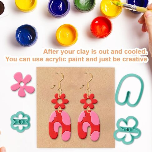 16Pcs Nested Floral Polymer Clay Cutters Set Geometric Clay Earrings Cutters for Adults Polymer Jewelry Cutter with Earrings Accessories DIY Craft Supplies in Kuwait