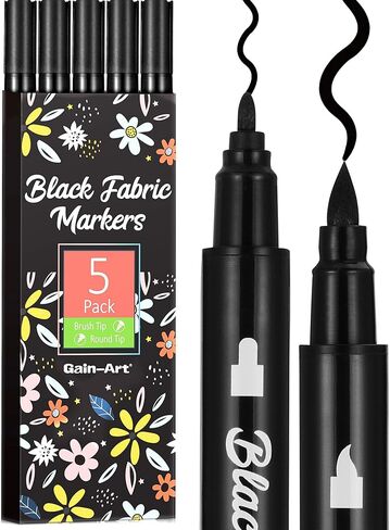 Gain-Art Black Fabric Markers, Dual-Tip Fabric Markers Permanent for Clothes, Non-Toxic Fabric Paint Pens for Personalizing Shirts Bags Hats Canvas, and Textiles in Saudi Arabia