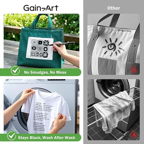 Gain-Art Black Fabric Markers, Dual-Tip Fabric Markers Permanent for Clothes, Non-Toxic Fabric Paint Pens for Personalizing Shirts Bags Hats Canvas, and Textiles in Saudi Arabia