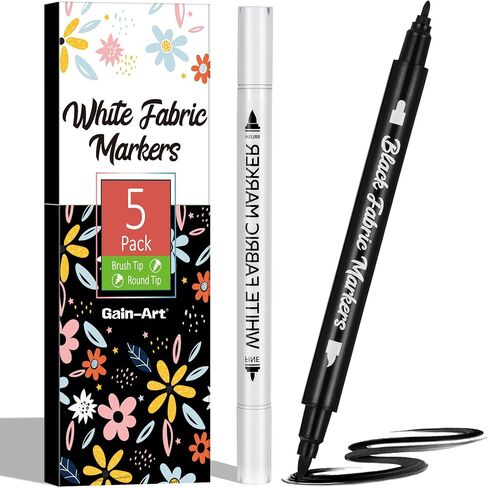 Gain-Art Black Fabric Markers, Dual-Tip Fabric Markers Permanent for Clothes, Non-Toxic Fabric Paint Pens for Personalizing Shirts Bags Hats Canvas, and Textiles in Saudi Arabia