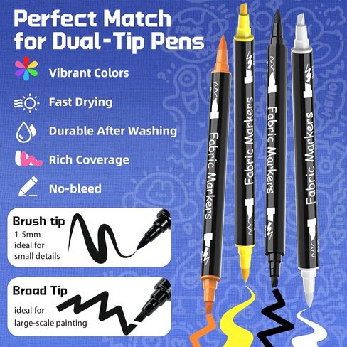 Swemos 4 Fabric Markers, Fabric Paint Permanent for Clothes, Brush and Chisel Tip Acrylic Paint Pens for Helmets, Skateboards, Hats, Canvas, Shoes, Bags, Craft, DIY - Fabric Decorating Kit in Saudi Arabia