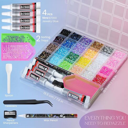 35000 Pcs Resin Jelly Rhinestones Kit, Multicolor 3mm Flatback Rhinestones with 4 Pcs B7000 Jewelry Glue & Tools, All-in-One Bedazzling Kit for DIY Arts & Crafts Gifts in Kuwait