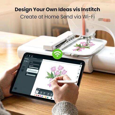 PooLin EOC03 Embroidery Machine 4x4 & 4x9.25 Embroidery Area for Beginners, Easy Operation System, 130 Built-in Designs, 8 Fonts, WiFi Design Transfer, Home DIY Embroidery Machine with Starter Kit in Saudi Arabia