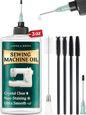 Lange & König 3.4 Oz Sewing Machine Oil Set Including 1" & 1.5" Precision Oil Applicators & 5X Specialized Deep Cleaning Brushes - Sewing Supplies, Sewing Products (Crystal Clear) in Kuwait