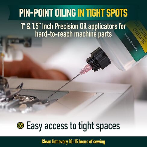 Lange & König 3.4 Oz Sewing Machine Oil Set Including 1" & 1.5" Precision Oil Applicators & 5X Specialized Deep Cleaning Brushes - Sewing Supplies, Sewing Products (Crystal Clear) in Kuwait