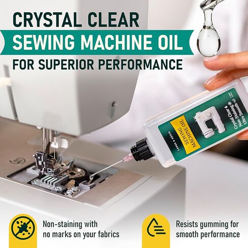 Lange & König 3.4 Oz Sewing Machine Oil Set Including 1" & 1.5" Precision Oil Applicators & 5X Specialized Deep Cleaning Brushes - Sewing Supplies, Sewing Products (Crystal Clear) in Kuwait