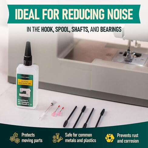 Lange & König 3.4 Oz Sewing Machine Oil Set Including 1" & 1.5" Precision Oil Applicators & 5X Specialized Deep Cleaning Brushes - Sewing Supplies, Sewing Products (Crystal Clear) in Kuwait