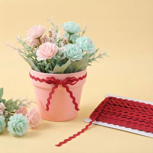 Jeffdad Rick Rack Trim for Sewing, 5 mm 27 Yards Red Wave Bending Fringe Trimming, Red Lace Ribbon Trim for DIY Sewing Crafts Gift Wrapping Wedding Christmas Party Decor in Kuwait