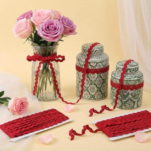 Jeffdad Rick Rack Trim for Sewing, 5 mm 27 Yards Red Wave Bending Fringe Trimming, Red Lace Ribbon Trim for DIY Sewing Crafts Gift Wrapping Wedding Christmas Party Decor in Kuwait