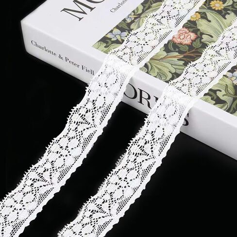 Elastic Lace Ribbon, 1 Inch Wide x 4.5 Yards Elegant White Lace Trim Ribbon for Sewing, Gift Wrapping, Hair Bows, Wedding Decor, Crafts in Kuwait