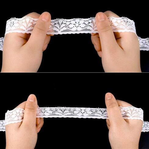 Elastic Lace Ribbon, 1 Inch Wide x 4.5 Yards Elegant White Lace Trim Ribbon for Sewing, Gift Wrapping, Hair Bows, Wedding Decor, Crafts in Kuwait