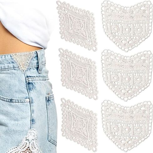 6 PCS Lace Waist Extender for Jeans, 2 Styles Vintage Sewing Fastener Waistband Extenders, Adjustable Pant Jean Extenders for Women Skirts Shorts - Beige in Kuwait