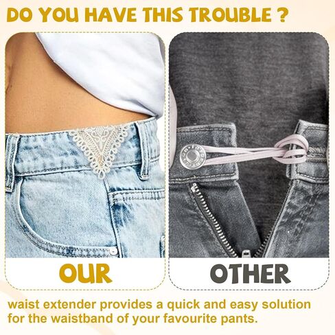 6 PCS Lace Waist Extender for Jeans, 2 Styles Vintage Sewing Fastener Waistband Extenders, Adjustable Pant Jean Extenders for Women Skirts Shorts - Beige in Kuwait