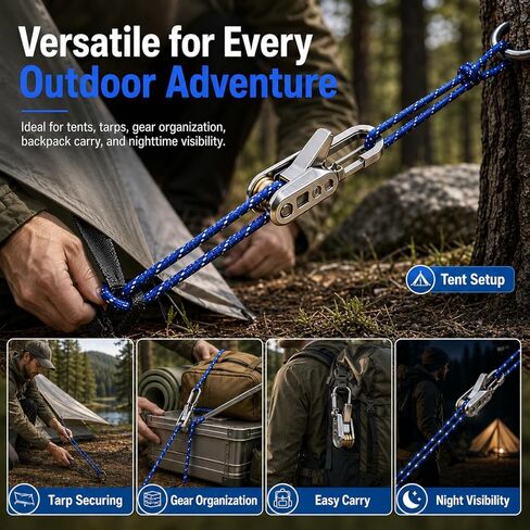 Upgrade Rope Rollers 6 Pack with Paracord Tensioner & Reflective Nylon Cord – Tightening and Cinching Tool for Camping, Tarps, Guy Lines, Boating & Outdoor Gear in Kuwait