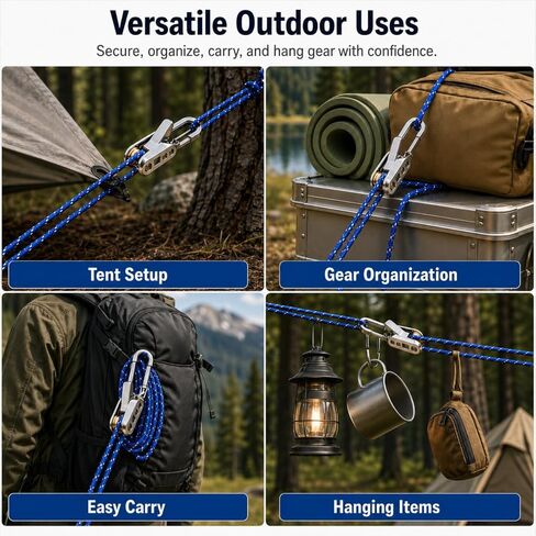 Upgrade Rope Rollers 6 Pack with Paracord Tensioner & Reflective Nylon Cord – Tightening and Cinching Tool for Camping, Tarps, Guy Lines, Boating & Outdoor Gear in Kuwait