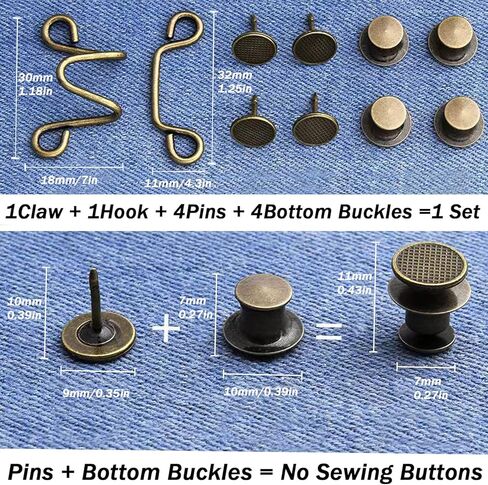 48 Pieces Adjustable Waist Buckle Extender Set, 8 Set 4 Style Jean Button Pins No Sewing Pants Clips for Waist in Kuwait
