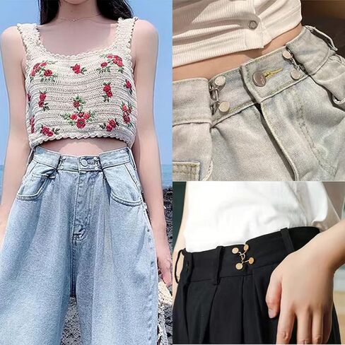 48 Pieces Adjustable Waist Buckle Extender Set, 8 Set 4 Style Jean Button Pins No Sewing Pants Clips for Waist in Kuwait