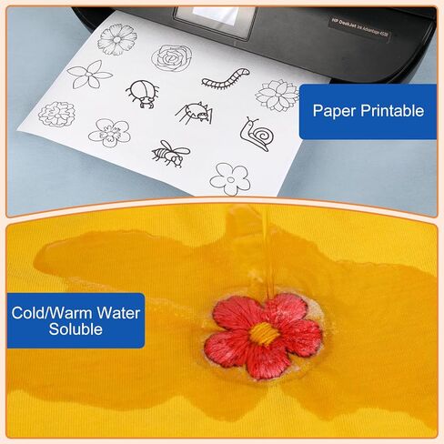 FURWEY 12PCS 8.5"x11" Wash Away Embroidery Stabilizer – Self Adhesive & Printable, Water Soluble Paper for Hand and Machine Use in Kuwait