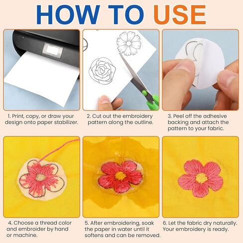 FURWEY 12PCS 8.5"x11" Wash Away Embroidery Stabilizer – Self Adhesive & Printable, Water Soluble Paper for Hand and Machine Use in Kuwait