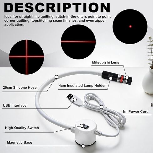 Magnetic Positioning Quilting Light for Sewing Machine, 3-in-1 Magnetic Seam Guide, Sewing Light Guide for Straight Stitching, Crosshairs and Dot Illumination Heads, Hands-Free Precision Sewing in Saudi Arabia
