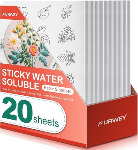 FURWEY 12PCS 8.5"x11" Wash Away Embroidery Stabilizer – Self Adhesive & Printable, Water Soluble Paper for Hand and Machine Use in Kuwait