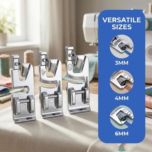 Narrow Rolled Hem Presser Foot 1/4" Quilting Patchwork Foot Sewing Rolled Hem Foot 3/4/6mm Hemming Foot for Sewing Low Shank Snap-On Singer, Brother, Babylock, Janome, Etc Sewing Machine in Kuwait