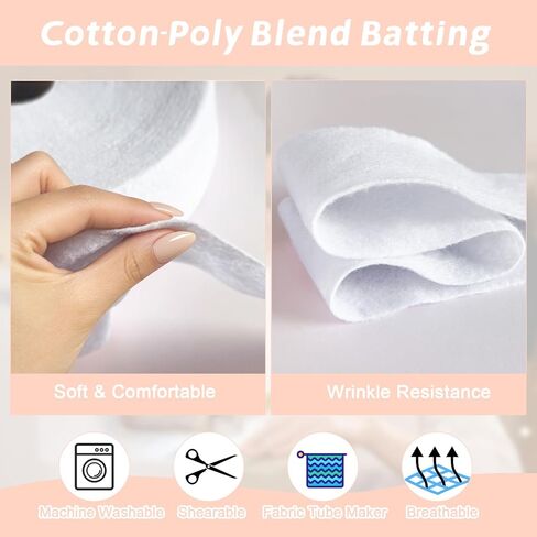 Jelly Roll Batting 2 1/2 Inch Cotton Polyester Blend Quilt Batting Roll for Rugs Total 100 Yards Needle Punched Batting Strips with Fabric Tube Makers Scissors for Quilting, Rugs, Sewing Projects (2) in Kuwait